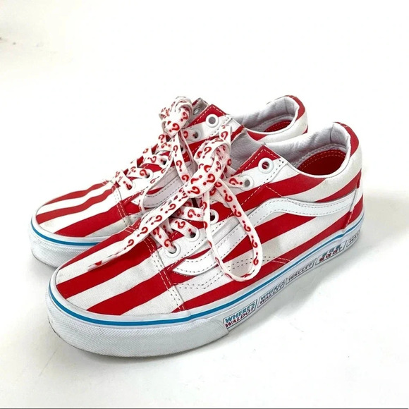 Vans x Where’s Waldo ? Red White Old Skool Textile Low Top Size 5.5 - Picture 3 of 10